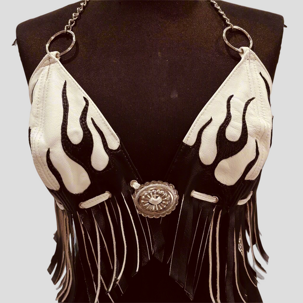 Fringe Leather Halter | Tank Flames