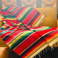 Vintage Serape Blanket | Red/Avocado Green